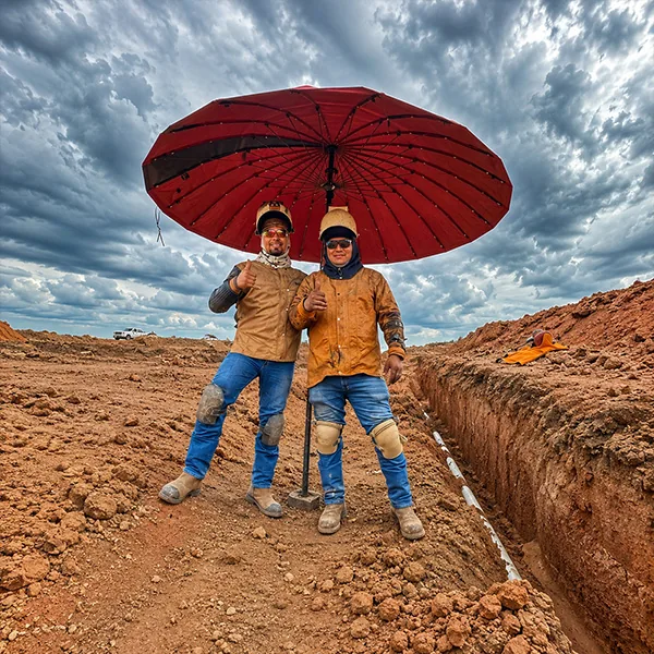Chantier — parasol de chantier en usage