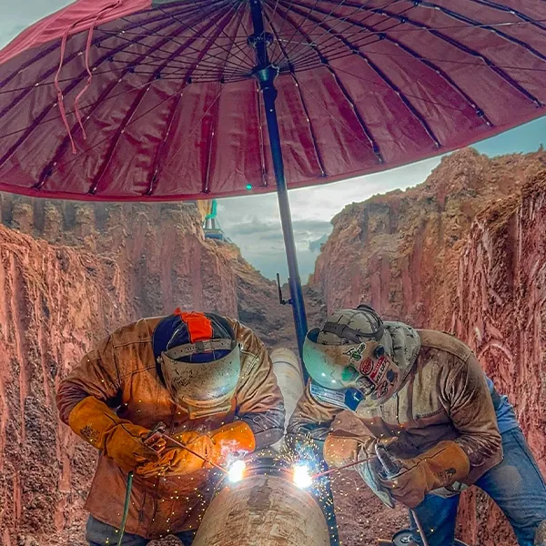 Chantier — parasol de chantier en usage